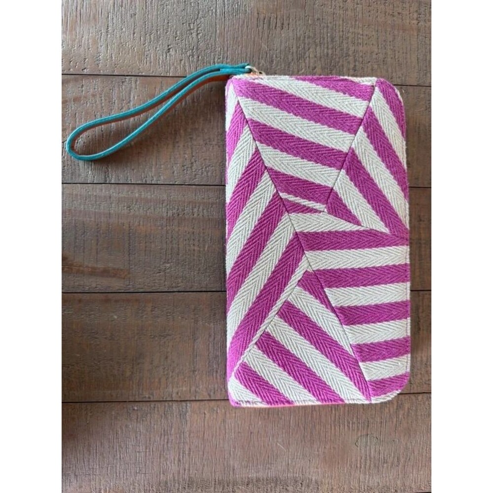 Striped Pink White Orange Fun Summer Wedding Clutch Wallet Purse